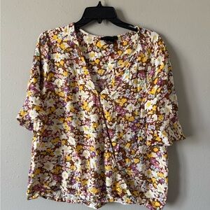 Sanctuary Brown Multi Floral Bell Short Sleeve Blouse XL
